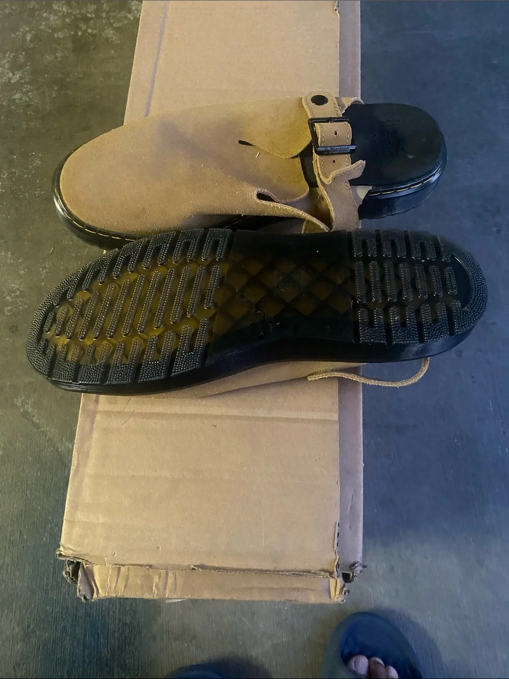Dr. Martens Men's Suede Slingback Sandals in Tan and Black